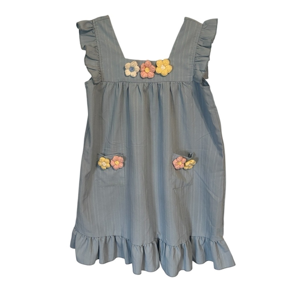Floral Embellished Blue Kids Dress
